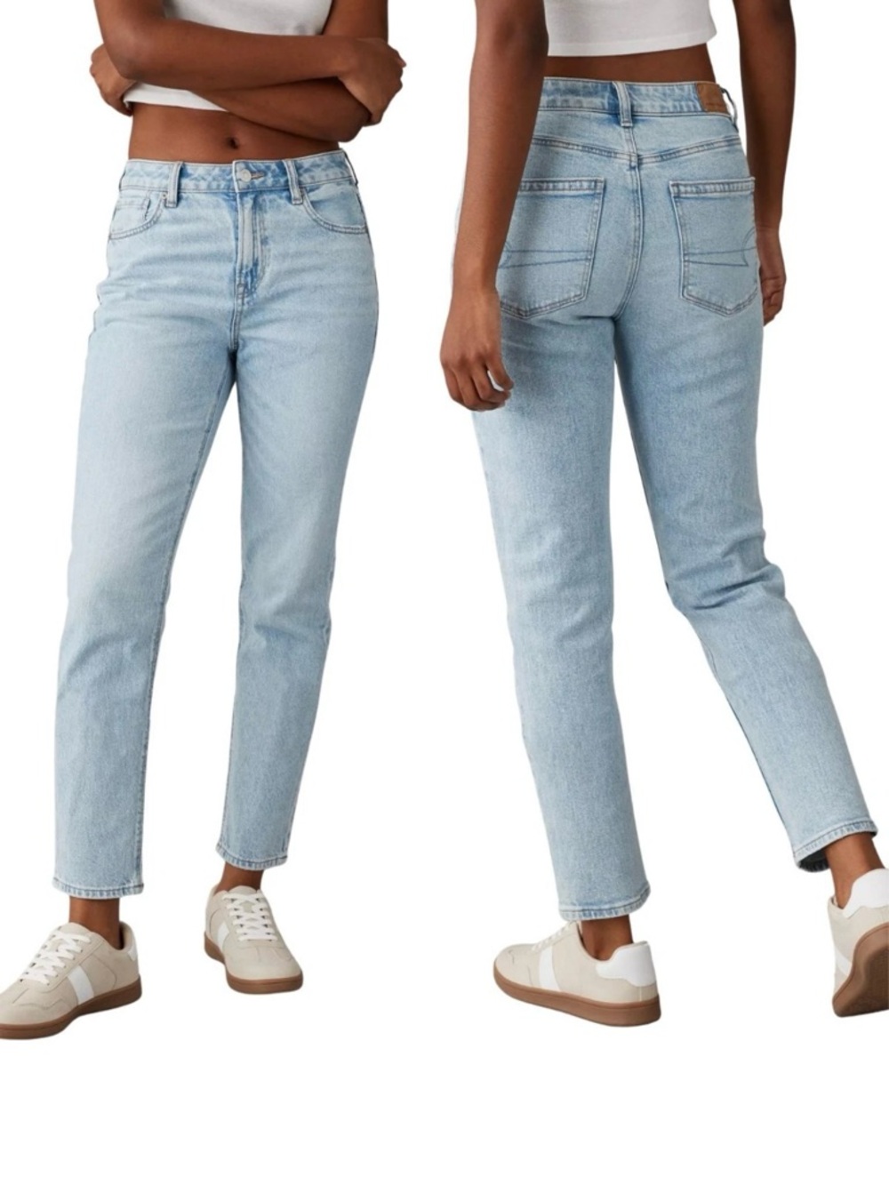 American Eagle High Rise Strigid Mom Jeans Light Denim